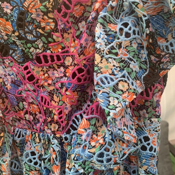 Anthropologie Black Blue Floral Embroidery Off The Shoulders Lined Maxi Dress - Picture 10 of 16